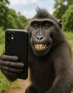 AI-gegenereerde afbeelding over de Monkey Selfie-zaak